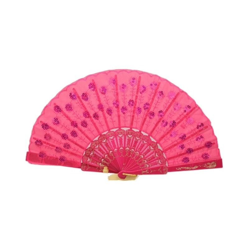 Eco-Friendly Plastic Folding Hand Fan with ROMANCE Style for Promotional Activities in 21cm/23cm/26.5cm/33cm Sizes and 100 Pcs MOQ