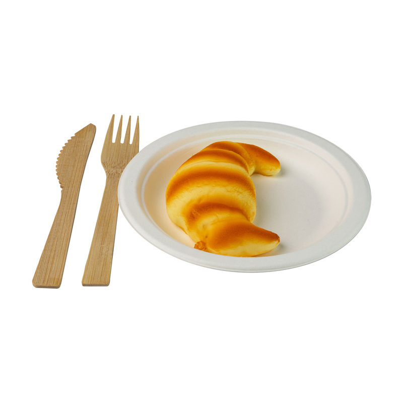 8inch Sugarcane Disposable Tray Plates , Compostable Dinner Plates Bagasse Paper