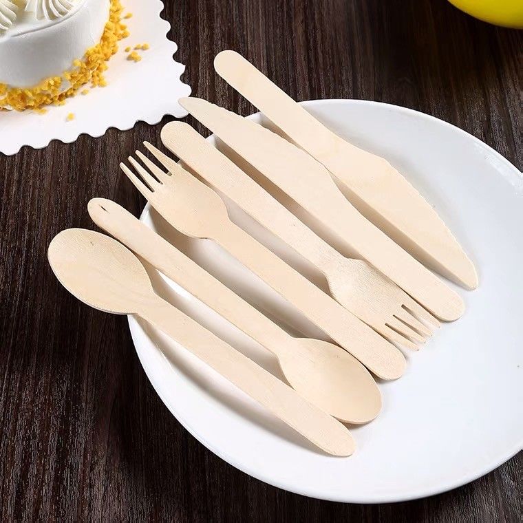 Unbleached Recycled Picnic Disposable Wooden Cutlery Set Biodegradable Bagasse